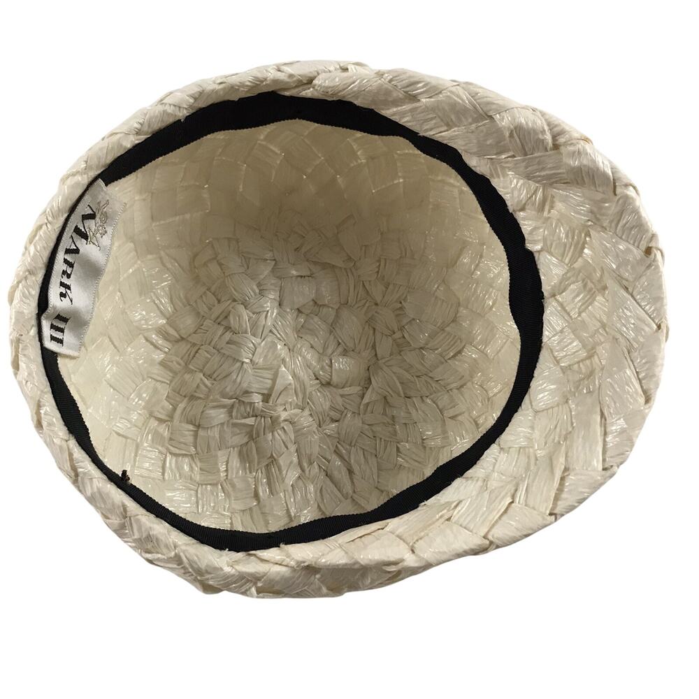 Ivory Paper Crepe Cap Basket Weave Mark III Cream Hat with Buttons Vintage - Picture 4 of 6